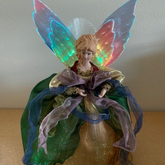 Vintage 2000 12" White Fibre Optic Angle Porcelain Tree Topper Original Box - Picture 8 of 10